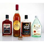 4 assoeted bottles, 1x Grand Armagnac 3 star des fermiers Gascoins 40% 70cl, 1x Lamb's Navy Rum