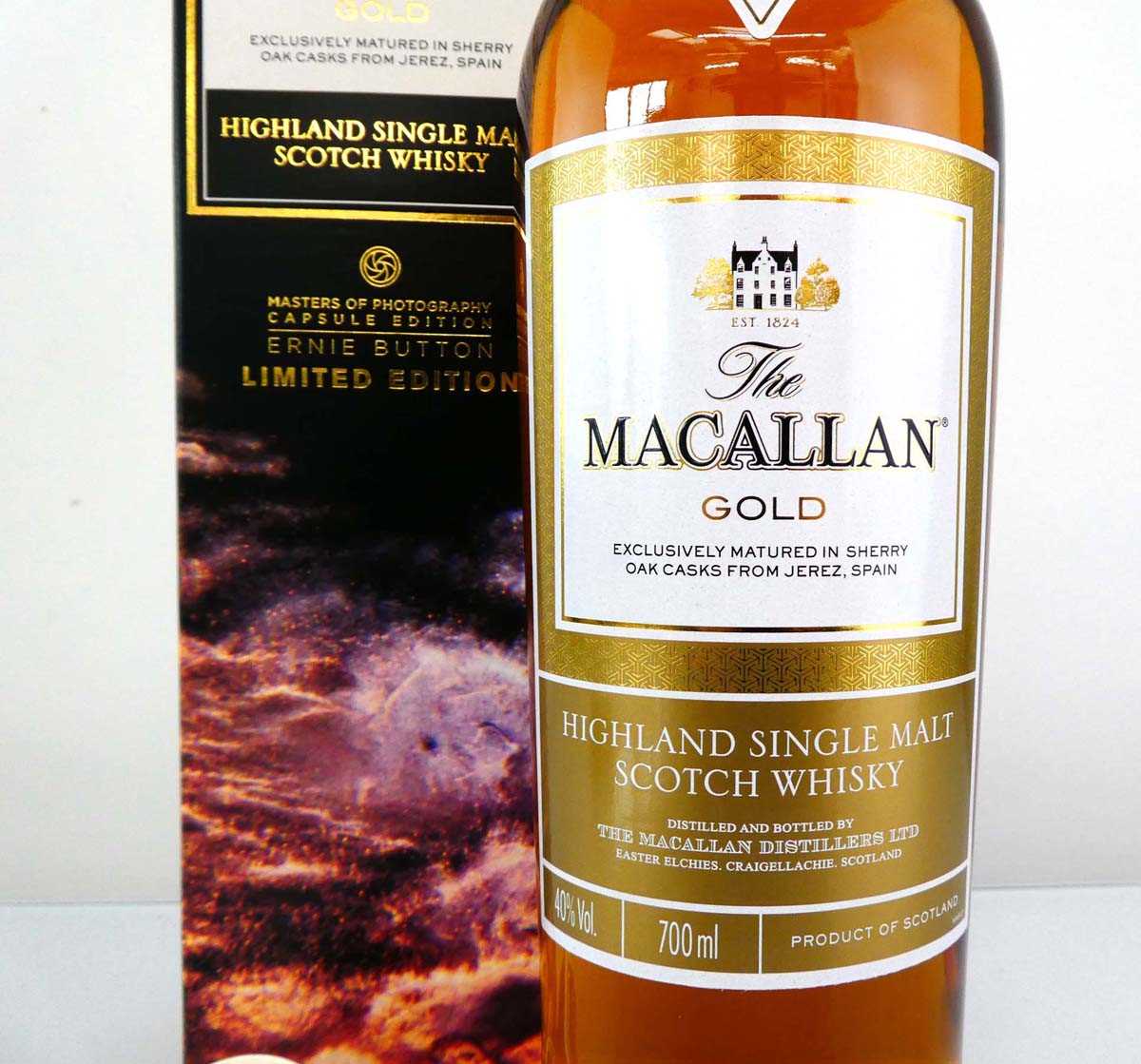 A bottle of The Macallan Gold Ernie Button Masters of Photography Capsule Edition Highland Single - Image 2 of 3