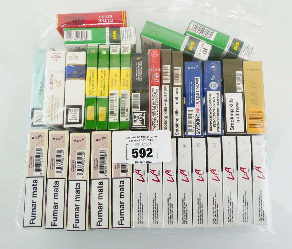 +VAT 33 packs of Cigarettes, 5x Vogue La Cigarette Lilas, 9x 16 LA Lights, 2x Vogue Essence Bleue,