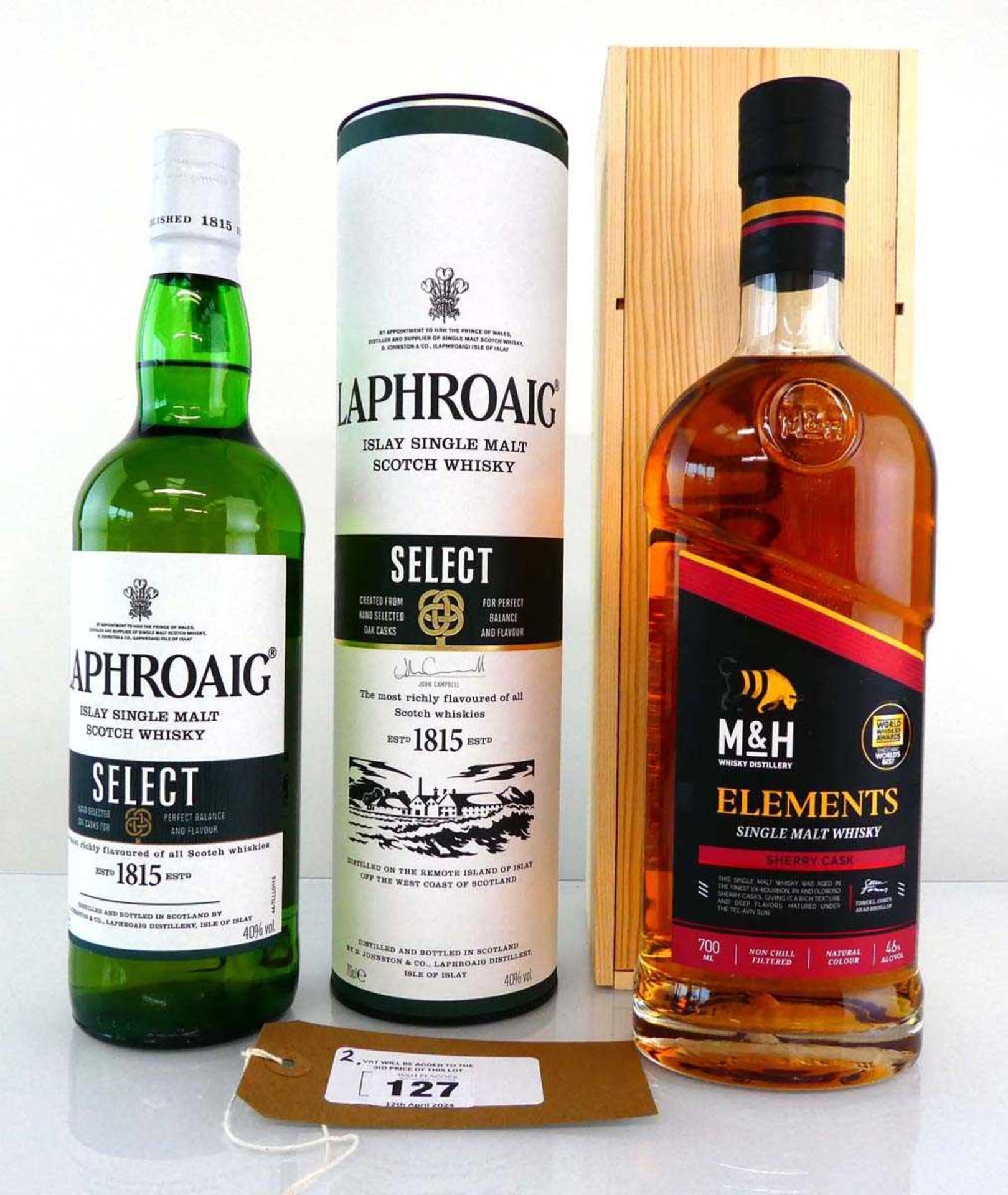+VAT 2 bottles of Whisky, 1x M&H (Milk & Honey) Whisky Distillery Elements Sherry Cask Single Malt
