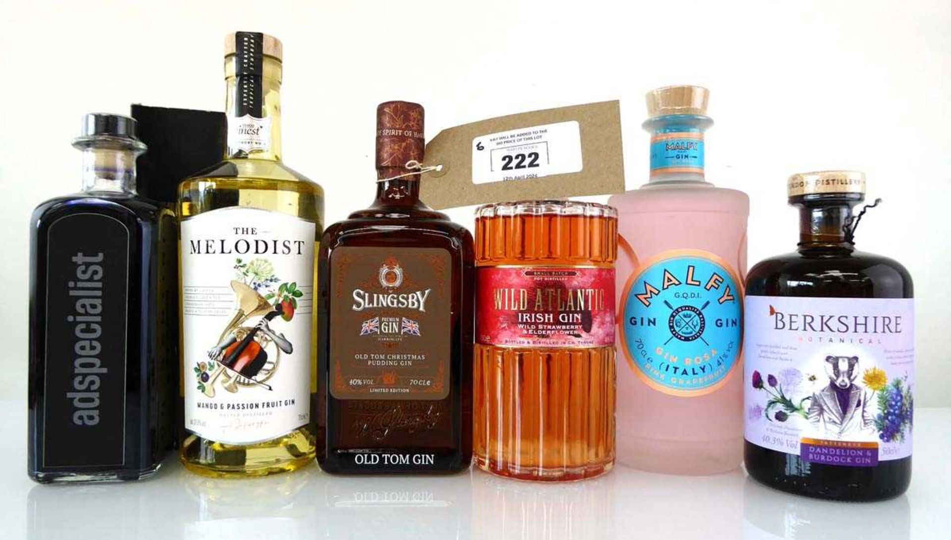 +VAT 6 bottles of Gin, 1x Slingsby Old Tom Christmas Pudding Gin 40% 70cl, 1x Wild Atlantic Irish