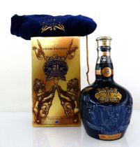 A Chivas Regal Royal Salute 21 year old The Sapphire Flagon blended Scotch Whisky with velvet