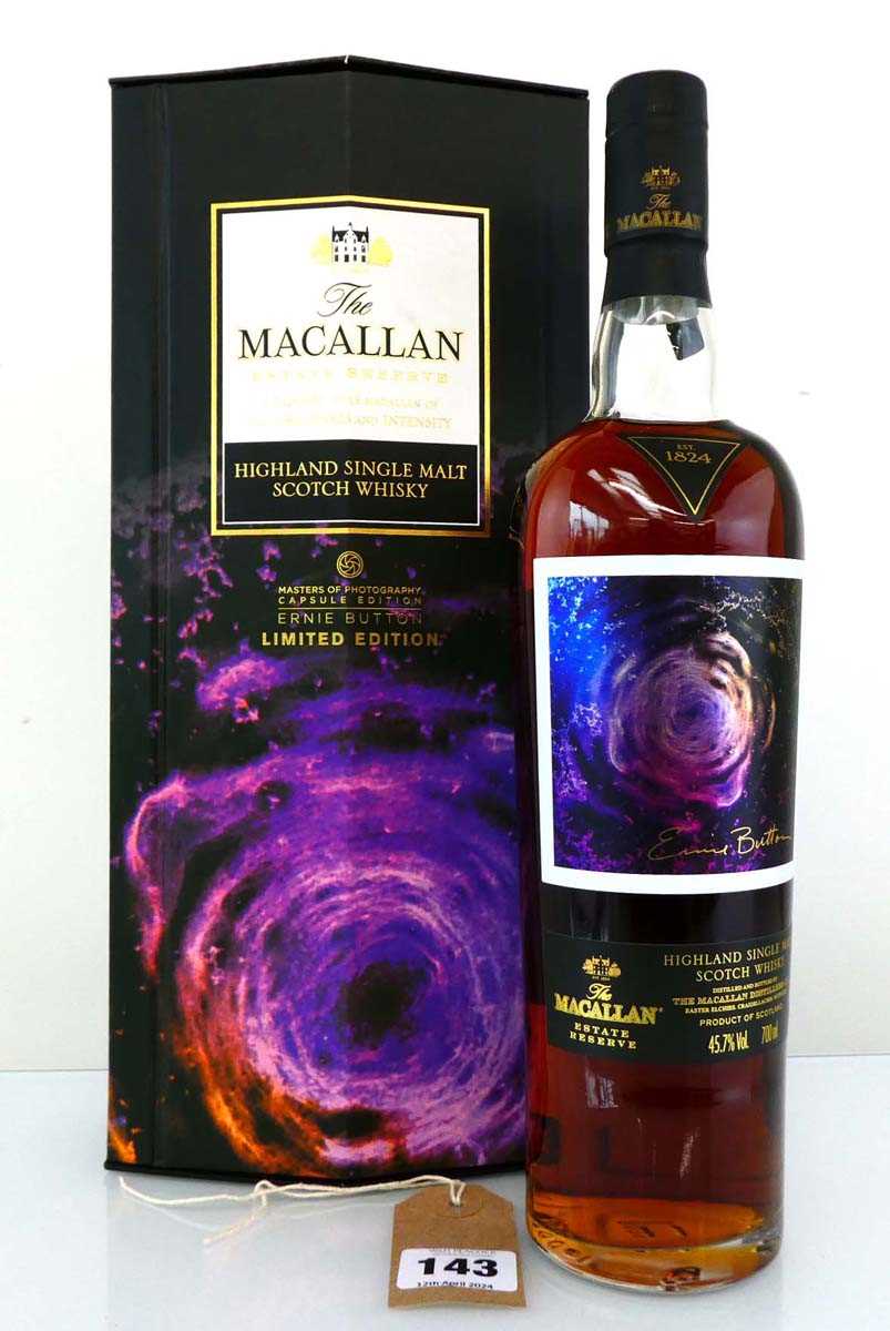 A bottle of The Macallan Estate Reserve Ernie Button Masters of Photography Capsule Edition Highland