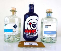 +VAT 3 bottles of Gin, 1x James Gin London Drizzle by James May 40% 70cl, 1x James Gin Asian Parsnip