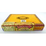 An old box of 25 Partagas Churchills Cigars, Flor de Tabacos Habana Cuba, approx 5 3/4" x 44 Ring