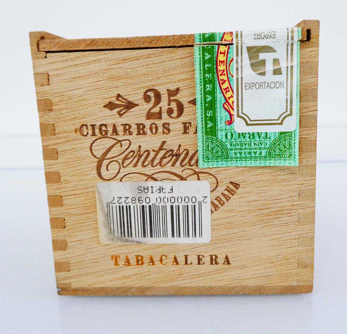 An old wooden part box of 20 Farias Centenario 1889-1989 Capa Habana Tabacalera cigars 4 3/5" - Image 2 of 2