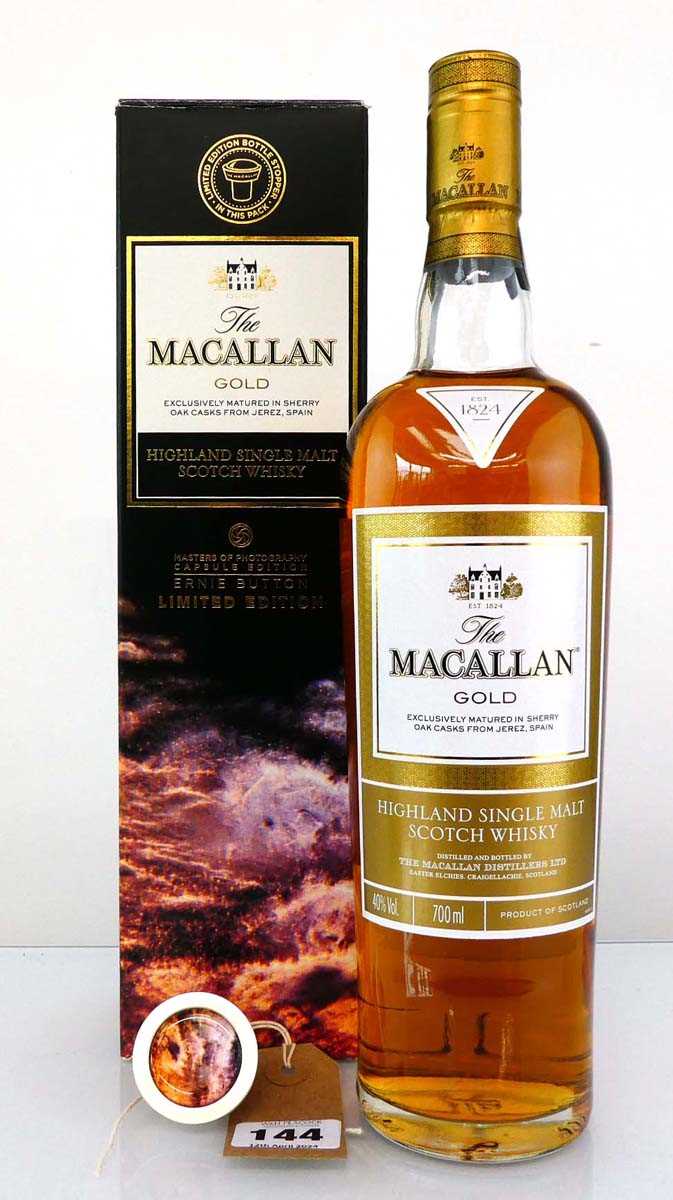 A bottle of The Macallan Gold Ernie Button Masters of Photography Capsule Edition Highland Single