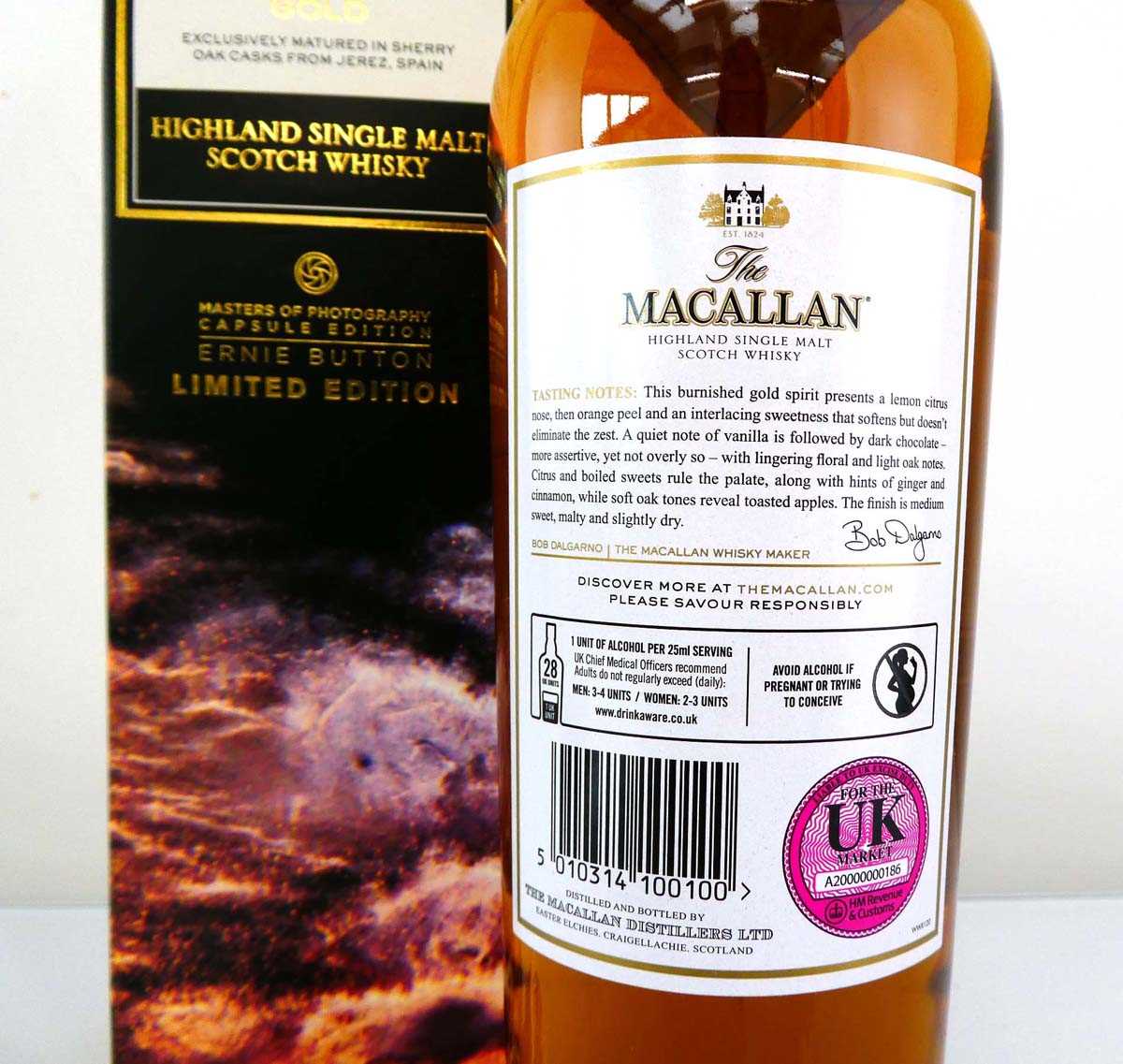 A bottle of The Macallan Gold Ernie Button Masters of Photography Capsule Edition Highland Single - Image 3 of 3