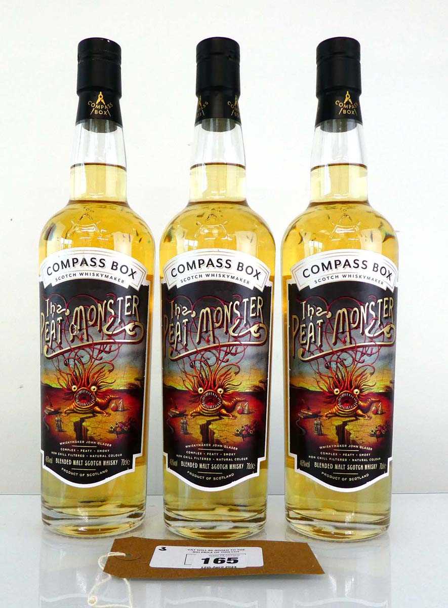 +VAT 3 bottles of The Compass Box The Peat Monster Blended Malt Scotch Whisky 46% 70cl (Note VAT