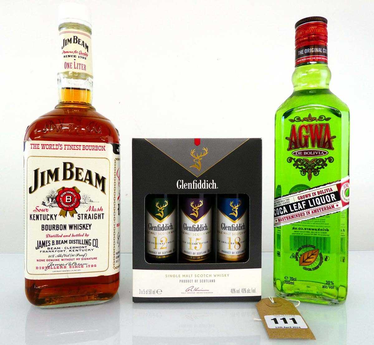 2 bottles & miniatures, 1x Jim Beam Kentucky Straight Bourbon Whiskey 40% 80 proof 1 litre, 1x