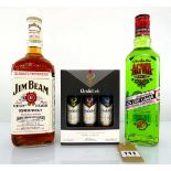 2 bottles & miniatures, 1x Jim Beam Kentucky Straight Bourbon Whiskey 40% 80 proof 1 litre, 1x