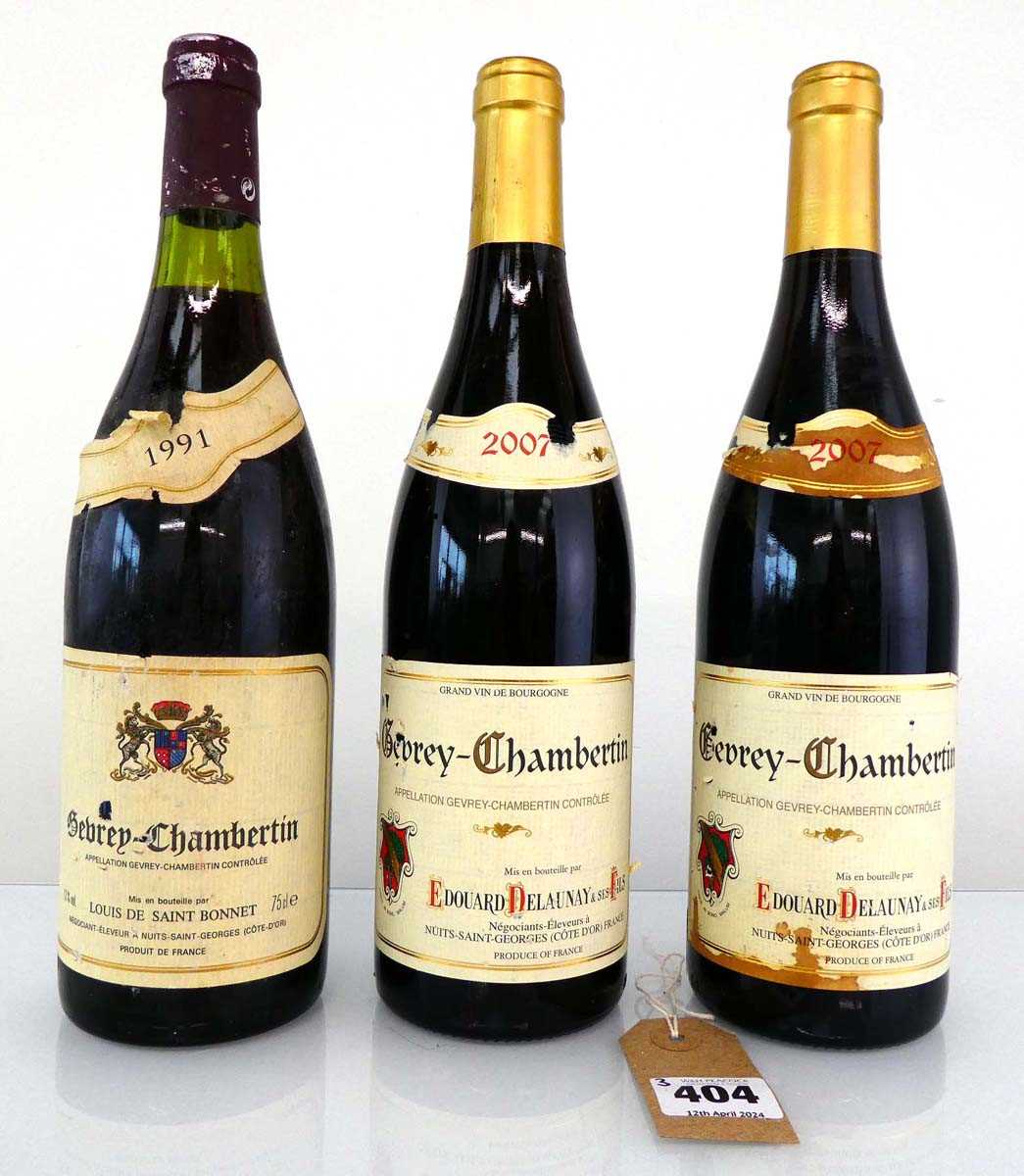 3 bottles, 2x 2007 Edouard Delaunay Gevrey-Chambertin Le Village Vieilles Vignes Cote de Nuits &