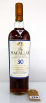 A bottle of The MACALLAN Thirty years old Single Malt Highland Scotch Whisky matured in Sherry Oak
