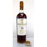 A bottle of The MACALLAN Thirty years old Single Malt Highland Scotch Whisky matured in Sherry Oak