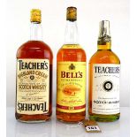 3 bottles of Scotch Whisky, 1x Teacher's Highland Cream circa 1970's 40% 1.13 litres, 1x Teacher's