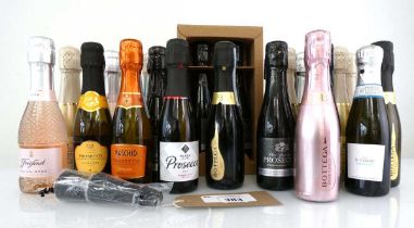 +VAT 22 mini bottles of various Prosecco & sparkling wines 20cl (Note VAT added to bid price)