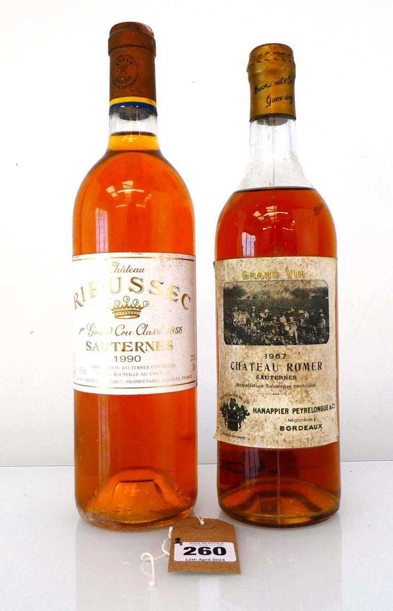 2 bottles of Sauternes Dessert Wine, 1x 1967 Chateau Romer Second Growth Deuxieme Cru Classe in 1855