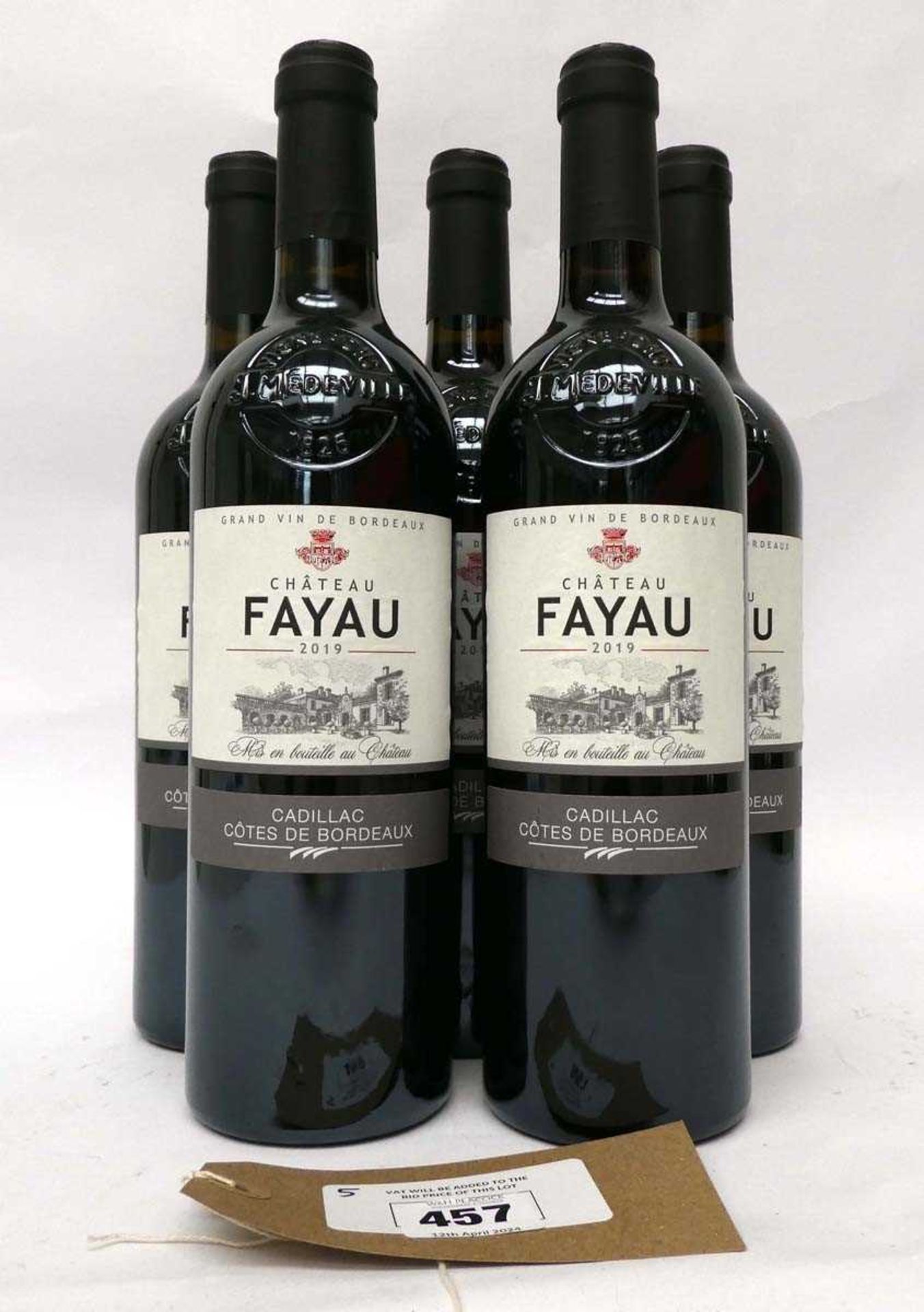 +VAT 5 bottles of 2019 Chateau Fayau Cadillac Cotes de Bordeaux (Note VAT added to bid price)