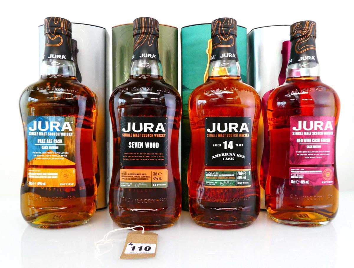 4 bottles of Jura Single Malt Scotch Whisky with cartons, 1x Cask Edition Red Wine Cask Finish 40%