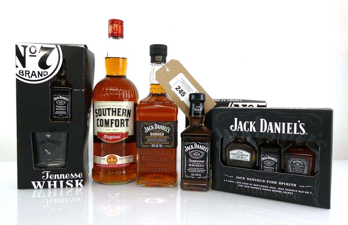 +VAT 3 bottles & 3 gift sets, 1x Jack Daniel's Bonded Tennessee Whiskey 50% 70cl, 1xSouth Comfort