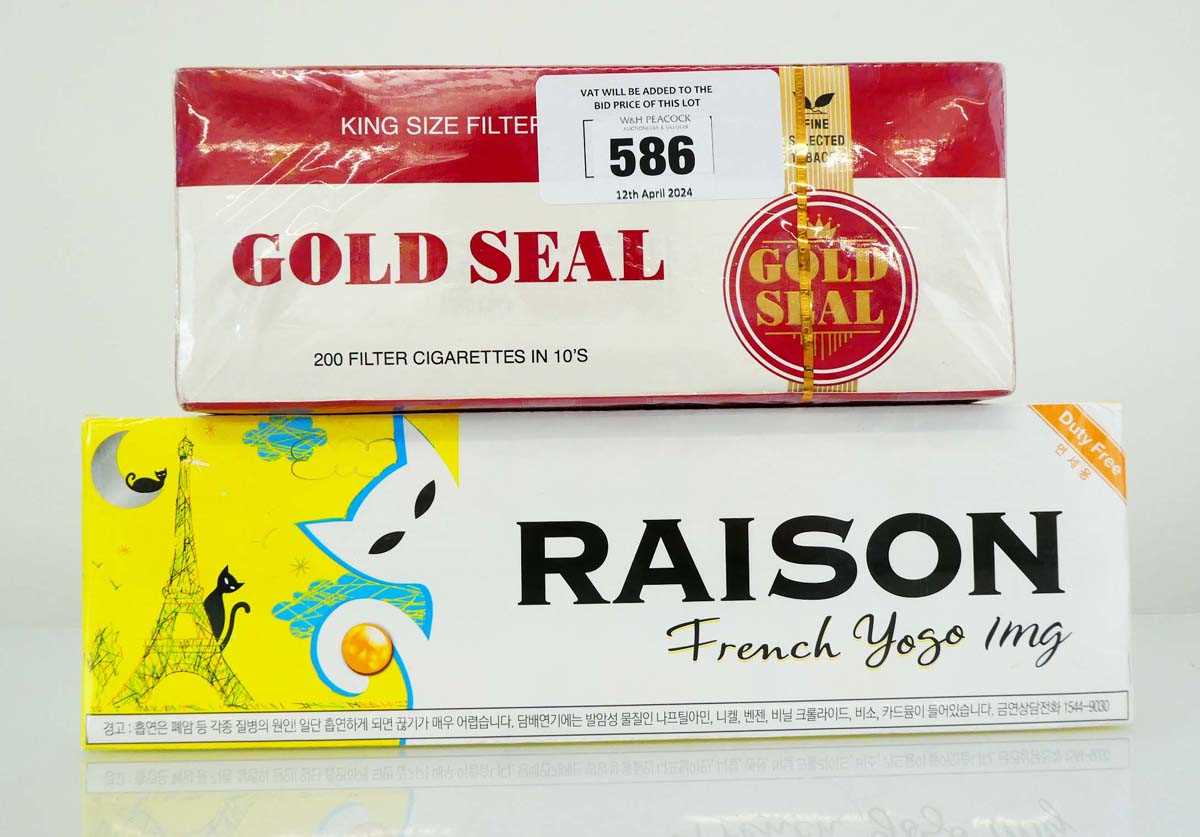 +VAT 2 cartons of 200 Cigarettes, 1x Gold Seal King Size Filter in 10's & 1x Duty Free Raison French