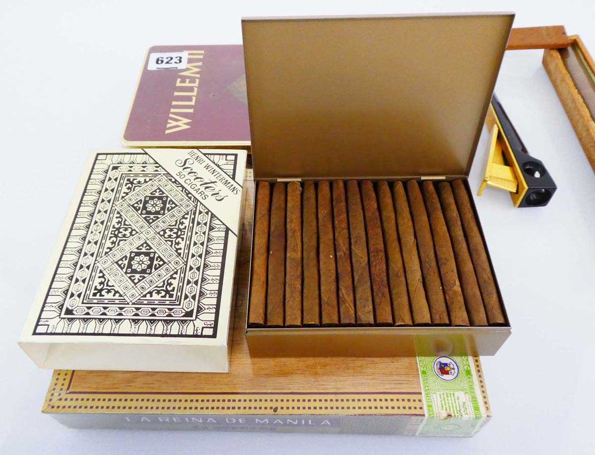 A Collection of 4 old boxes cigars & a Solingen 3 size Cigar Guillotine, 1x Justus Van Maurik - Image 2 of 2