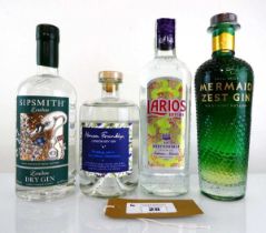 +VAT 4 bottles of Gin, 1x Mermaid Zest Gin from The Isle of Wight 40% 70cl, 1x Sipsmith London Dry
