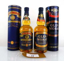 +VAT 2 bottles of Glen Moray Single Speyside Malt Scotch Whisky with cartons, 1x Mellowed in