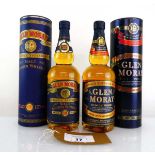 +VAT 2 bottles of Glen Moray Single Speyside Malt Scotch Whisky with cartons, 1x Mellowed in