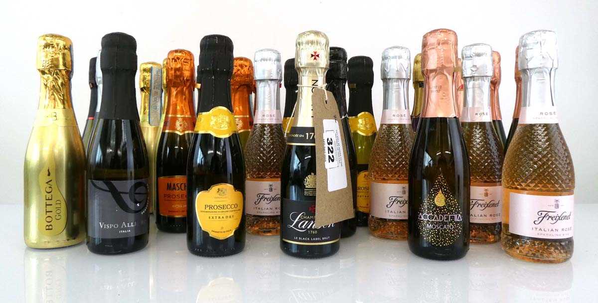 +VAT 26 mini 20cl bottles, 1x Lanson Le Black Label Champagne, 9x assorted Rose Prosecco & Sparkling