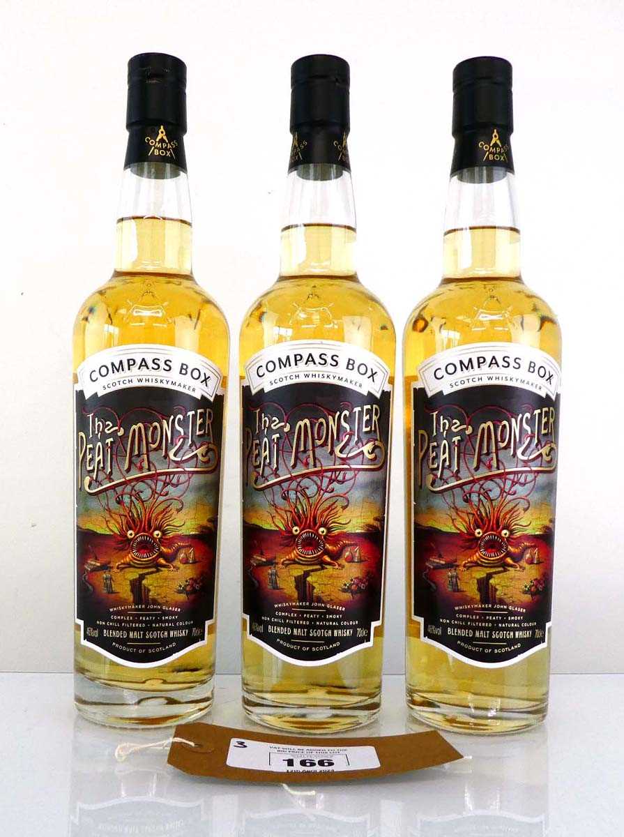 +VAT 3 bottles of The Compass Box The Peat Monster Blended Malt Scotch Whisky 46% 70cl (Note VAT