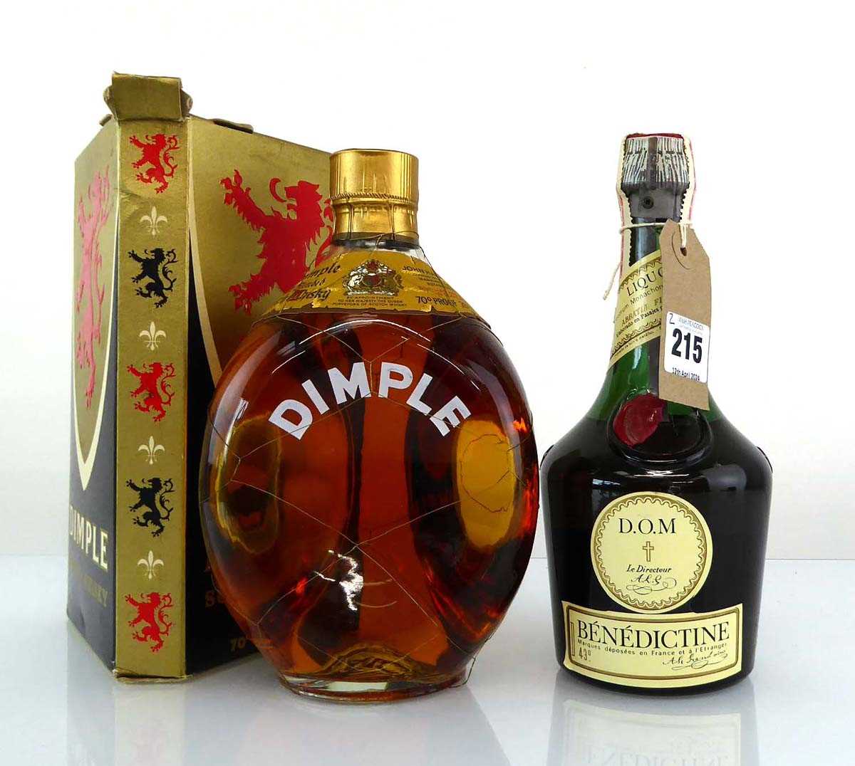 2 old bottles, 1x John Haig & Co Ltd Dimple with box circa 1960s 70 proof 26 2/3 fl oz & 1x DOM