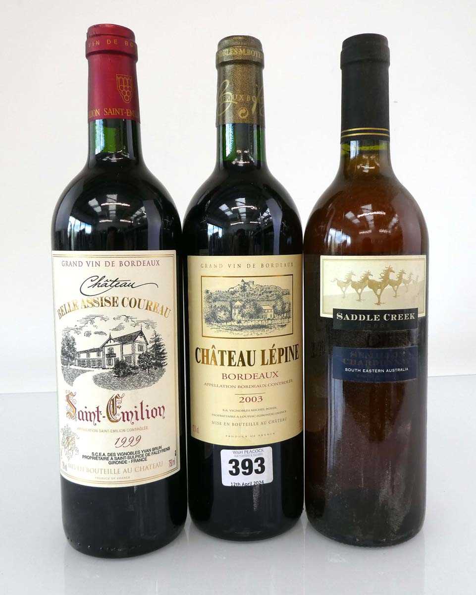 8 bottles, 6x 2003 Chateau Lepine Bordeaux, 1x Chateau Belle Assise Coureau 1999 Saint-Emilion Grand