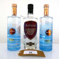 +VAT 3 bottles of Vodka, 1x Arsenal FC Vodka Crystal Edition 37.5% 70cl & 2x Signature Vodka from