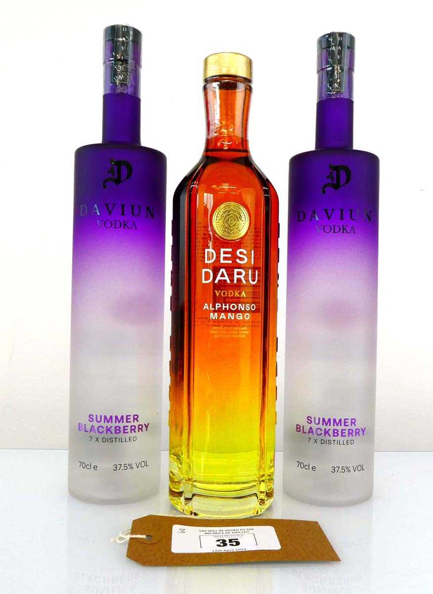 +VAT 3 bottles of Vodka, 2x Daviun Summer BlackBerry Vodka from Southampton 37.5% 70cl & 1x Desi