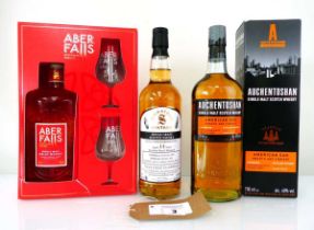 +VAT 3 bottles of Single Malt Whisky, 1x Aber Falls Welsh gift set with 2 glasses 40% 70cl, 1x North