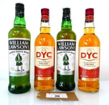 +VAT 4 bottles, 2x William Lawson's Blended Scotch Whisky 40% 70cl & 2x DYC selected blended