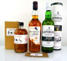 +VAT 3 bottles of Whisky, 1x Talisker 10 year old Isle of Skye SMSW 45.8% 70cl, 1x Eigashima