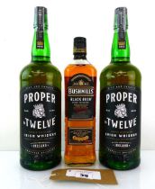 +VAT 3 bottles of Whiskey, 1x Bushmill Black Bush Irish Whiskey 40% 70cl & 2x Proper No. Twelve