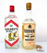 2 old bottles of Gin, 1x Gilbey's 1990 Gin Sling Gin 50% 75cl & 1x Booth's Finest Dry London Gin