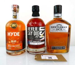 +VAT 3 bottles of Whiskey, 1x Never Say Die Kentucky Straight Rye Whiskey 52.5% 70cl, 1x Hyde No.8