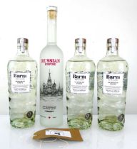 +VAT 4 bottles of Vodka, 3x Barra Hebridean Vodka from Scotland 44% 70cl & 1x Russian Empire Premium