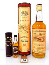 An old bottle of Glen Moray Glenlivet 10 years old Single Highland Malt Scotch Whisky with carton