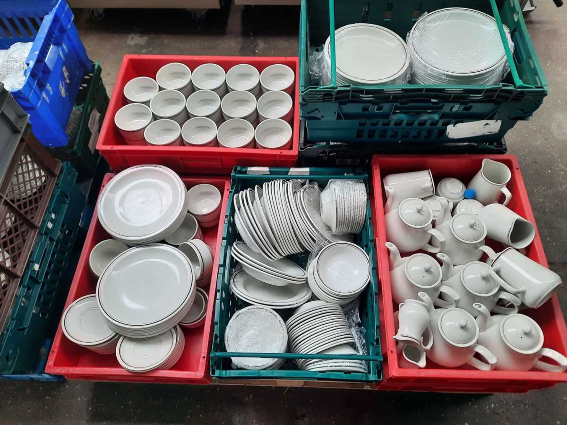 2 pallets of a large collection of Churchill Samsonite dinner service white with red and grey band - - Image 2 of 3