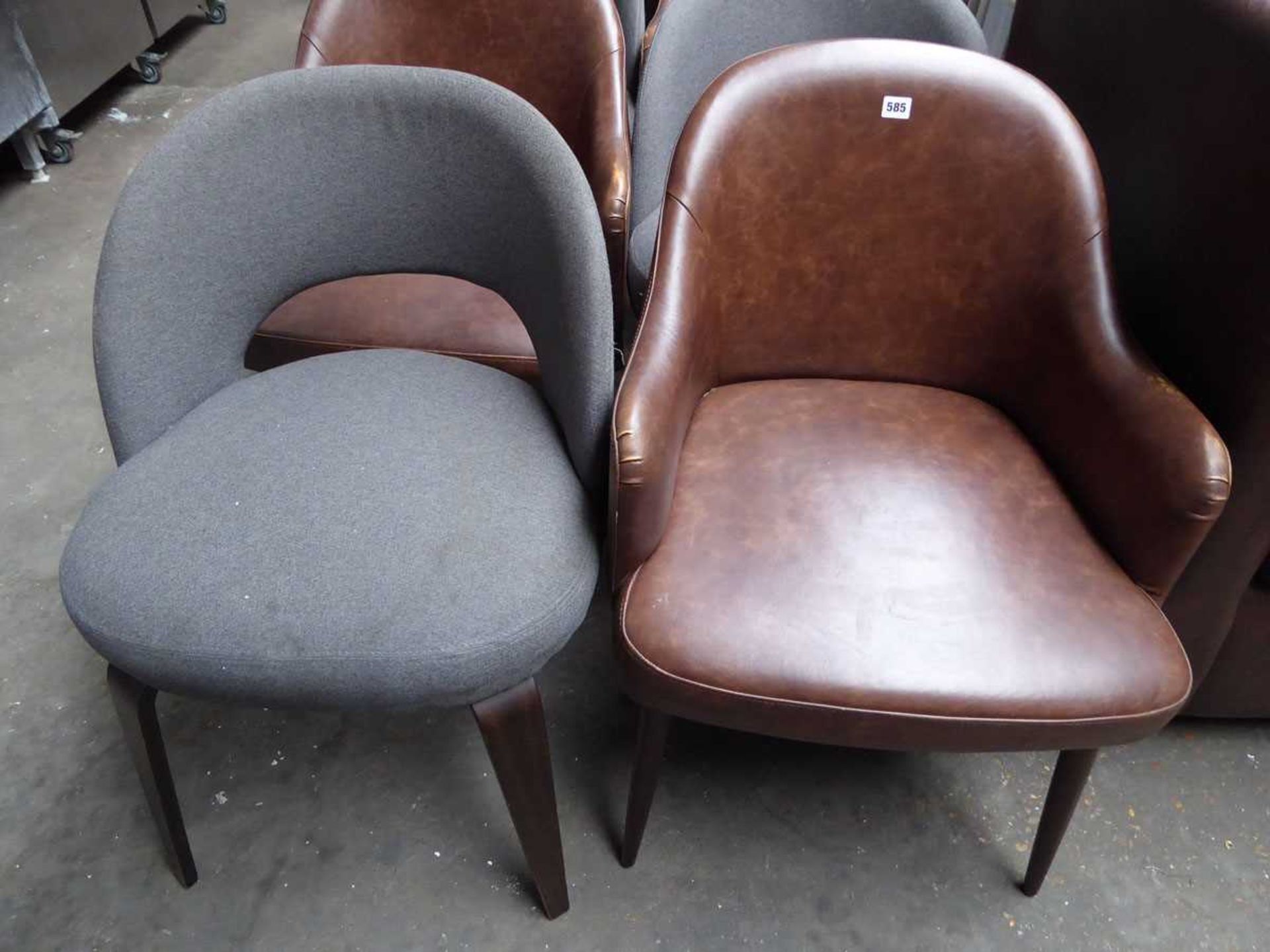 3 matching brown vinyl leather effect tub chairs and 3 grey cloth tub chairs - Image 2 of 2