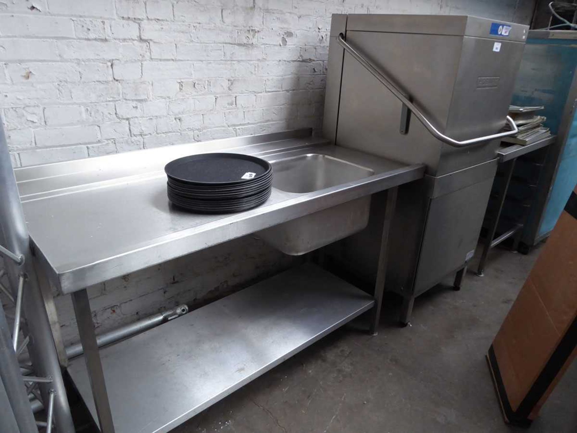 +VAT 62cm Hobart AMXR-16 lift top pass through dish washer, with large single bowl sink and draining