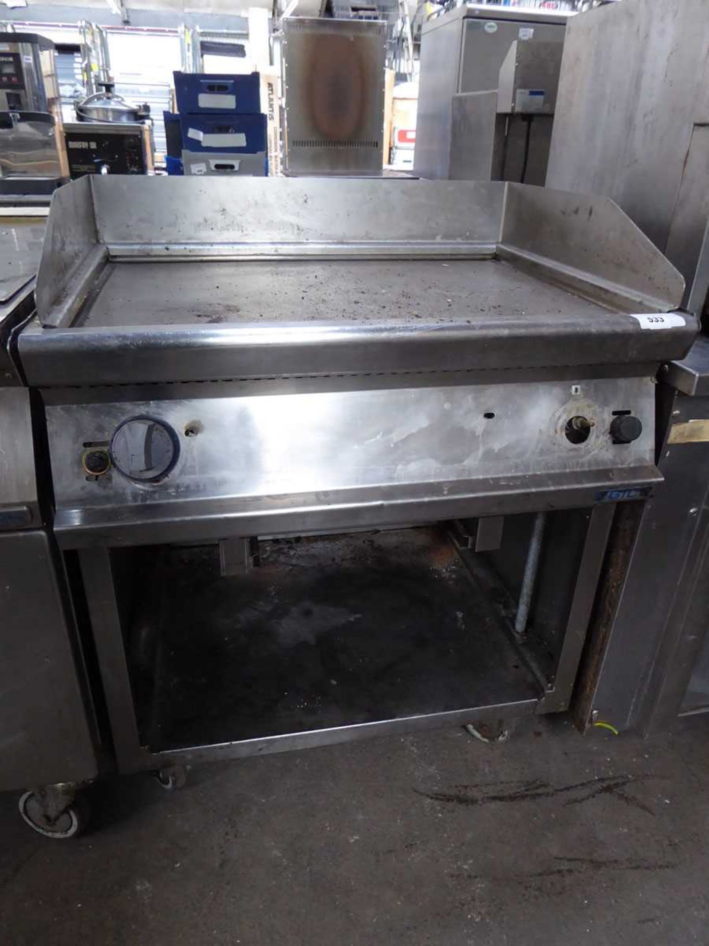 +VAT 80cm gas Gico mirrored topped 2 burner flat griddle on stand