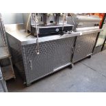 +VAT 220cm stainless steel top mobile preparation table with sliding doors under and slanted end