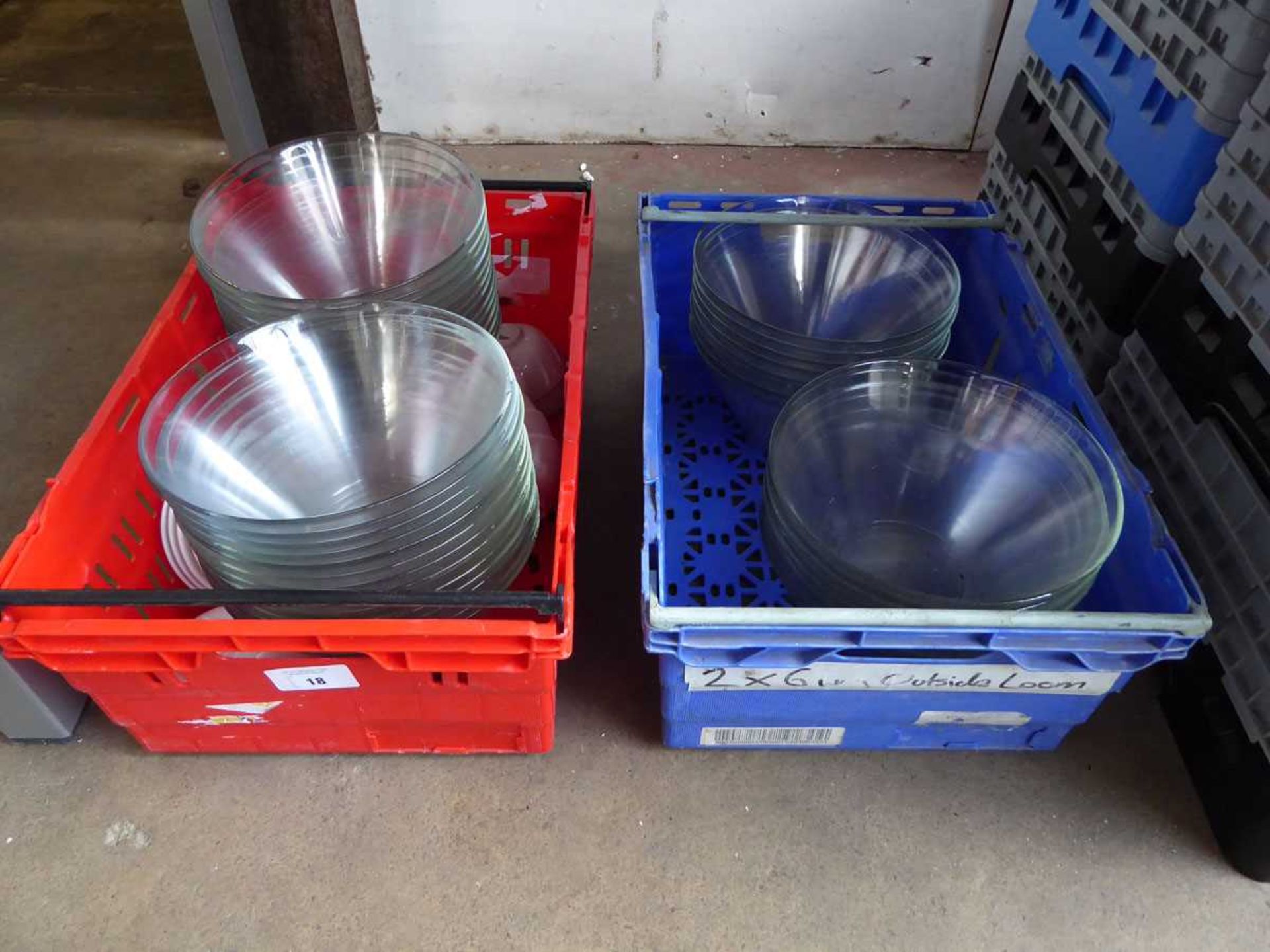 +VAT 2 plastic trays containing a large qty of glass dishes