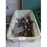 +VAT Tray containing assorted chefs utensils